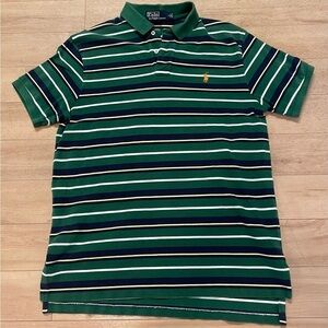 Ralph Lauren Men’s Polo Shirt Striped Cotton Green White Blue And Yellow Sz L